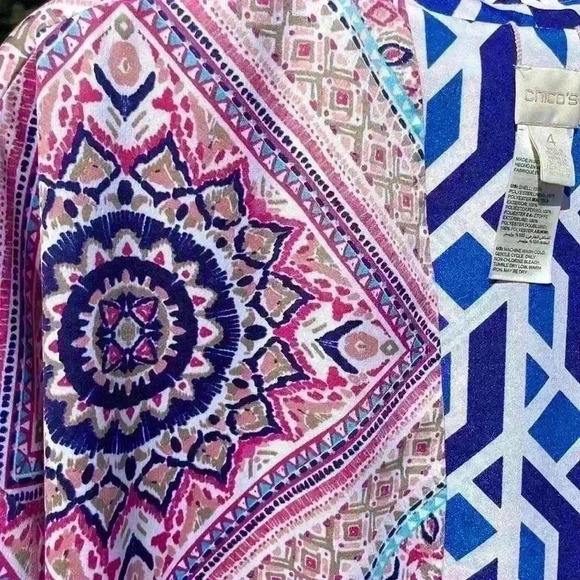 Chico’s open front wrap women’s size 4, bell sleeves, geometric pattern - Picture 6 of 10